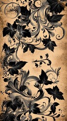 Elegant Black And Beige Floral Design On Vintage Paper