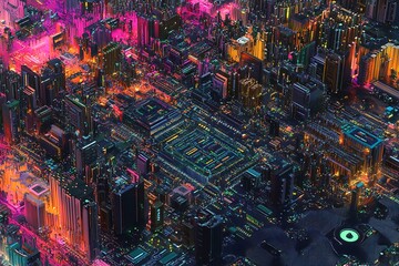 Obraz premium Neon Cityscape: A Digital Metropolis