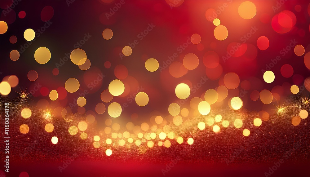 Poster red bokeh background. christmas lights background. red christmas lights. abstract backdrop. Red and gold particles abstract with bokeh background. 