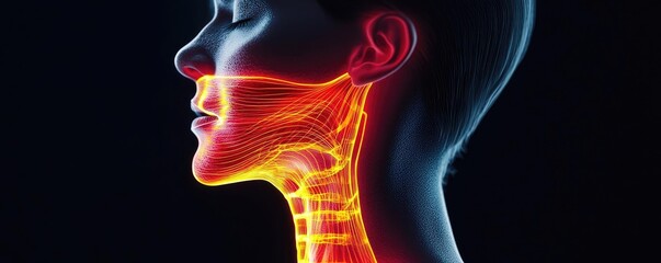 Obraz premium Asthma disease idea. Illustration of human neck anatomy featuring vibrant muscle structure.