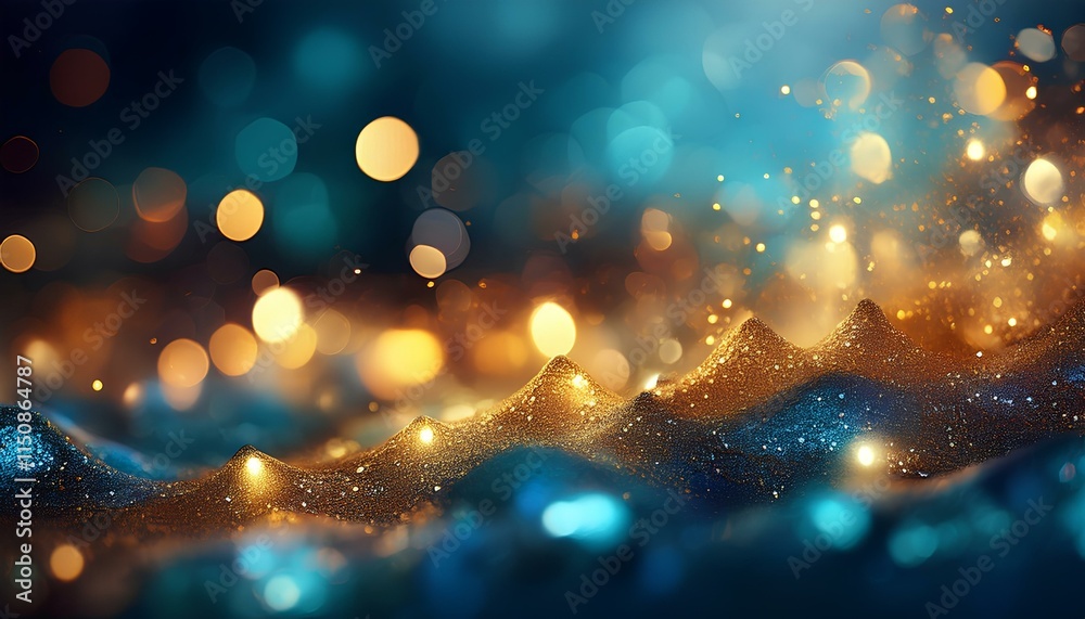 Poster c background. abstract backdrop. blue and gold particles abstract with bokeh background.
