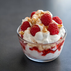 Delicate raspberry and cream dessert