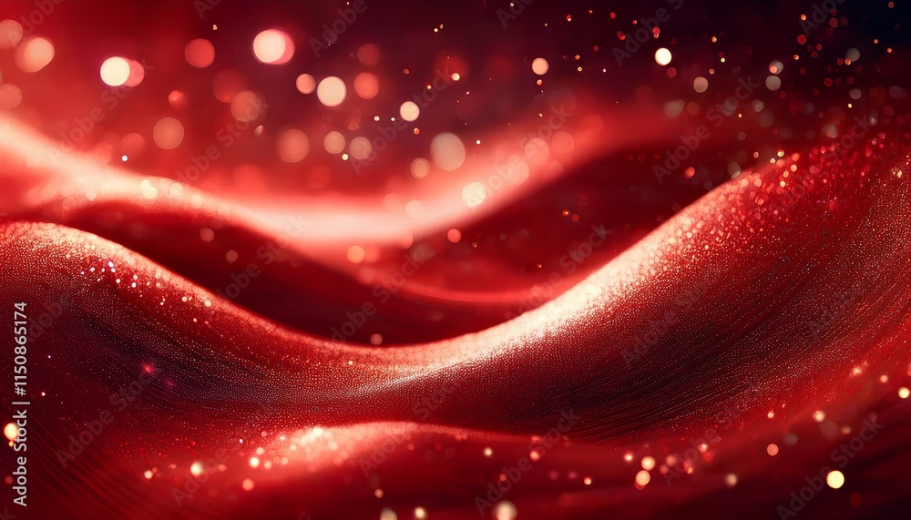 Poster Red glitter abstract with blurry light background patterns. Red wavy abstract background.