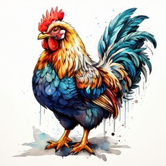the AI Image Generator, Vibrant Watercolor Illustration of a Rooster