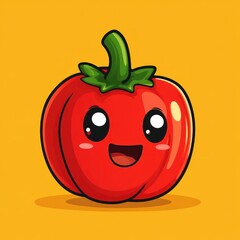 Cute, cartoonish red bell pepper with happy face.