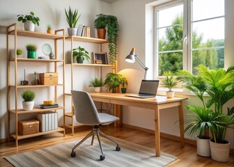 Fototapeta premium Create a stylish and functional home office for teens, blending aesthetics and practicality for focused studying.