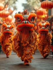 Vibrant lion dance performance during a festive celebration, filled with energy and culture.