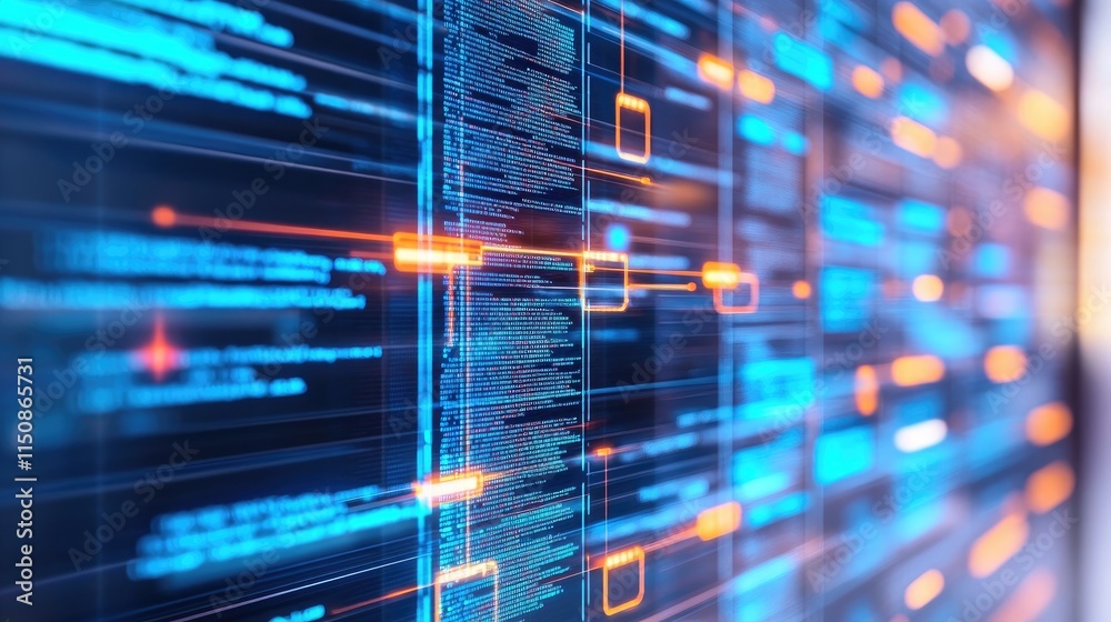 Poster abstract technology background with neon data streams and patterns