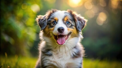 Cute Smiling Australian Shepherd Puppy Dog, Happy Aussie Dog, Pet Portrait, Dog Photography, Canine, Aussie Face, Adorable Dog