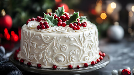 Elegant White Christmas Cake Illustration