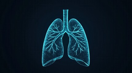 A digital illustration of human lungs in a glowing blue outline, set against a dark background, symbolizing respiratory health and anatomy.