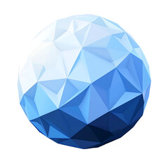 Geometric low-poly sphere with shades of blue, isolated