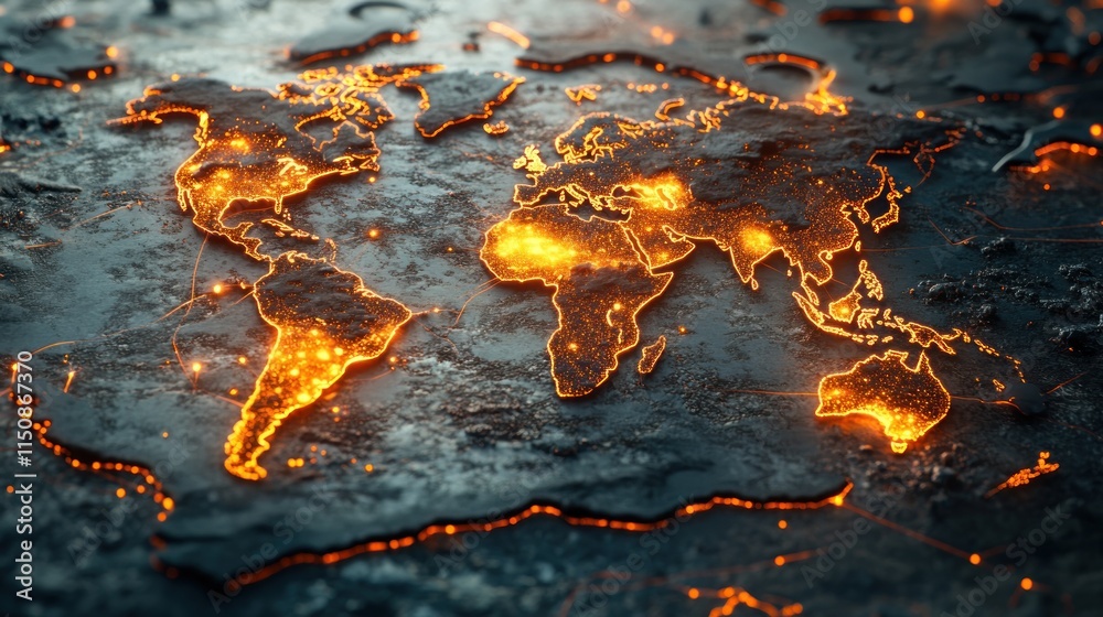 Poster global network, illuminated world map