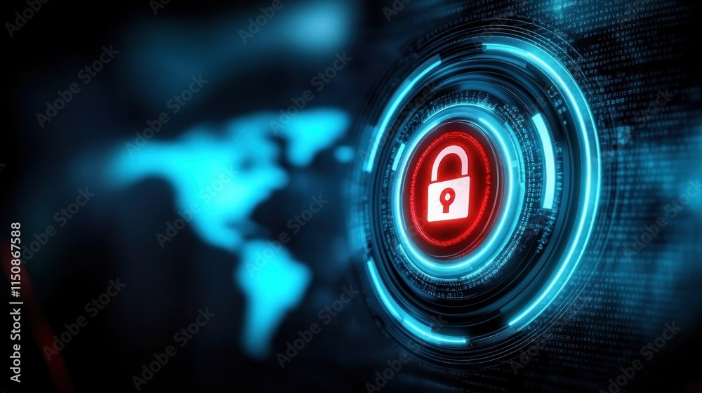 Poster global cyber security lock