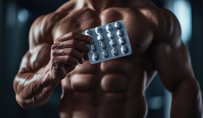 Athlete bodybuilder: SARM supplement, toned muscles, fitness focus, disciplined routine, performance enhancer, athletic dedication, defined physique, powerful grip, training commitment.