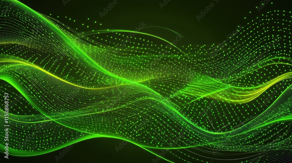 Poster Abstract Green Wave Pattern with Dots and Flowing Lines Effect