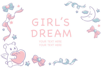 ゆめかわ、ガーリーなパステルトーンのフレーム・背景素材。ベクターイラスト素材。