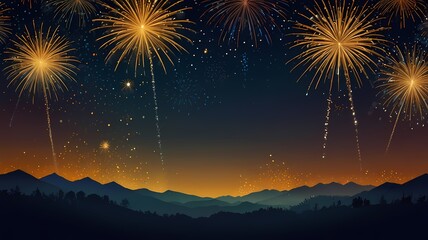 Dazzling fireworks illuminating the dark sky with vivid colors and glittering effects, perfect for New Year, Independence Day, weddings, and celebratory templates filled with joy and excitement.