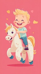 Happy Boy Riding Playful Toy Horse