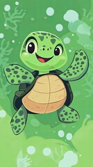 Obraz premium Happy Green Sea Turtle Swimming in Ocean