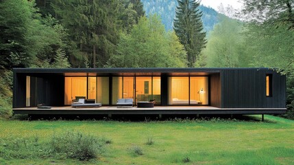 Modern Minimalist House Surrounded by Lush Green Forest Landscape