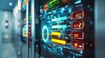 Futuristic Digital Control Panel Displaying Real-Time Data Metrics