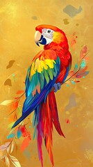 Obraz premium Scarlet Macaw Perched on Branch Artistic Rendering