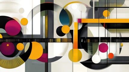 Obraz premium Abstract Geometric Art with Circles and Lines in Bold Colors
