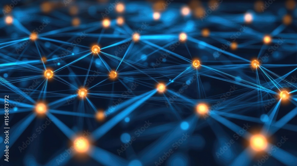 Poster abstract digital network with glowing nodes and connected lines