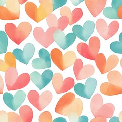 valentines Seamless Pattern. Colorful Watercolor Hearts Design for Seamless Patterns and Creative Projects