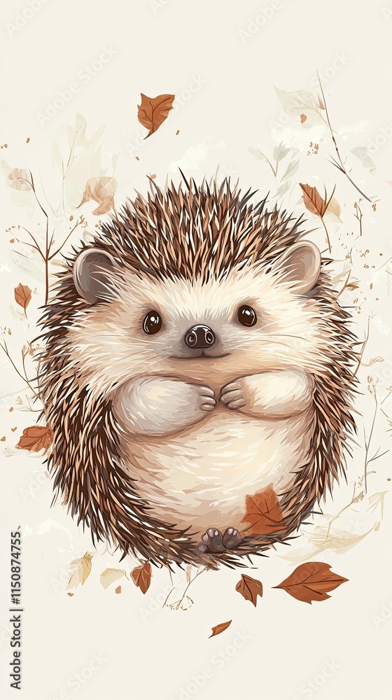 Sticker Adorable Hedgehog Amidst Autumn Leaves and Branches