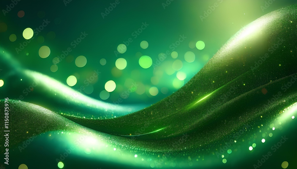 Poster Green glitter abstract with blurry light background patterns. green wavy abstract background.