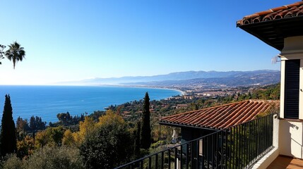 Naklejka premium Scenic Coastal View from a Terrace Overlooking the Mediterranean Sea