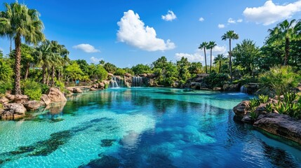 Obraz premium Serene Tropical Paradise with Crystal Clear Lagoon and Palm Trees