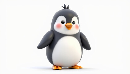 Obraz premium Joyful cartoon baby penguin smiling on a light white background