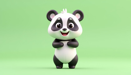 Naklejka premium Joyful cartoon baby panda smiling on a light green background