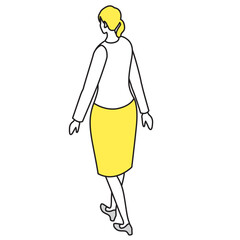 アイソメトリック_オフィスカジュアルな服装で歩いている女性のイラスト
