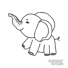 handrawing baby elephant cartoon isolated on white background. animal coloring book