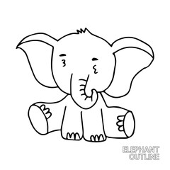 handrawing baby elephant cartoon isolated on white background. animal coloring book