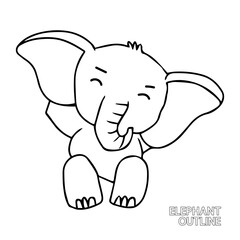 handrawing baby elephant cartoon isolated on white background. animal coloring book