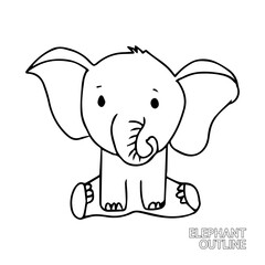 handrawing baby elephant cartoon isolated on white background. animal coloring book