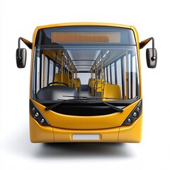 Public transport station route concept. Bright yellow city bus with a clear windshield, showcasing an interior filled with seats and a modern design.