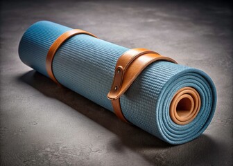 Rolled Yoga Mat with Leather Strap - Grey Background Panoramic Photography
