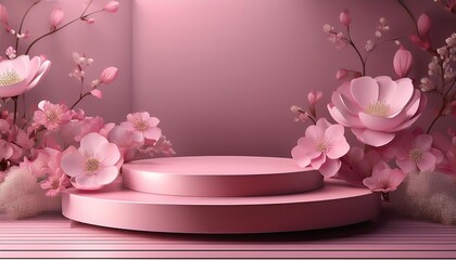 pink podium, flower background, valentine background