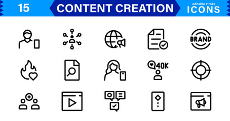 Content Creation Icon Set, Modern, Minimal, and Versatile Outline Icons for Digital Marketing and Creative Projects