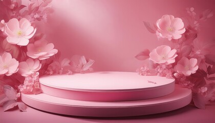 pink podium, flower background, valentine background