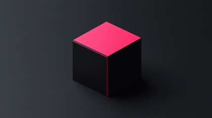 Fototapeta premium Pink-edged black cube on dark background.