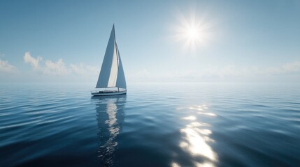 Obraz premium Tranquil Sailing on Calm Sea Under Bright Sunlight in Blue Sky