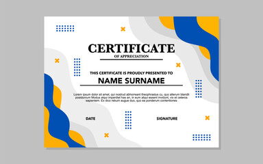 certificate template for appreciation in yellow and blue colors.