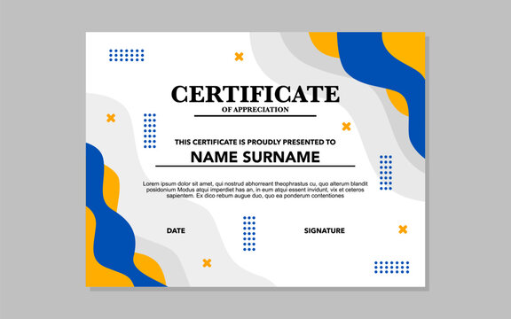 certificate template for appreciation in yellow and blue colors.